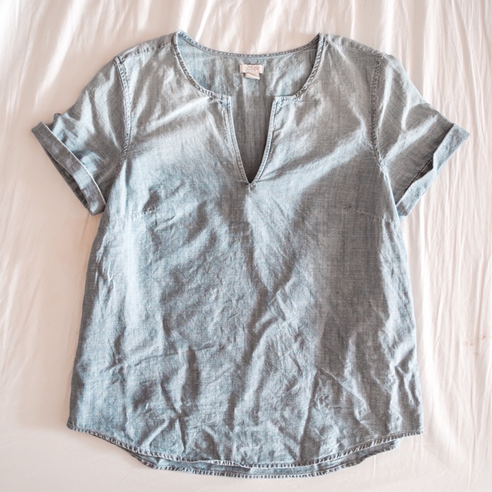 J Crew Casual Denim Cuff Sleeve Shirt